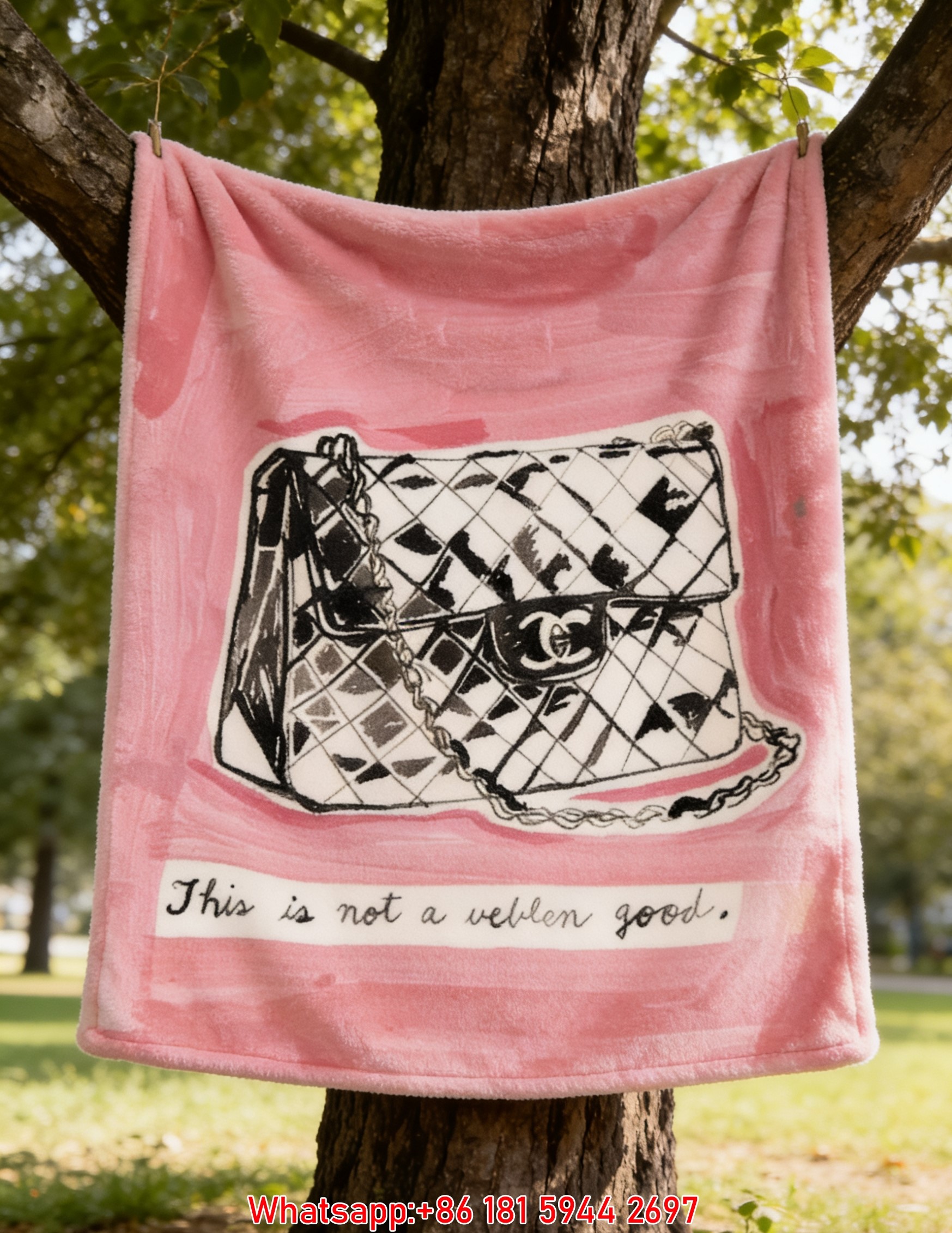 Chanel Pink Quilted Bag Sketch Flannel Sofa Throw Blanket with This Is Not A Veblen Good Quote IMG_6839
